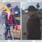 Two images of a clean shaven white man in a cap, red shirt and jeans.